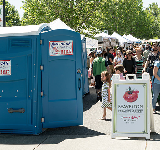 Cost of renting a porta potty depends on how many you need and other factors - photo of American Sanican porta potties in Beaverton, OR