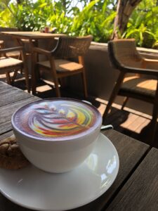 image of rainbow latte art cup | portland oregon porta potty rental