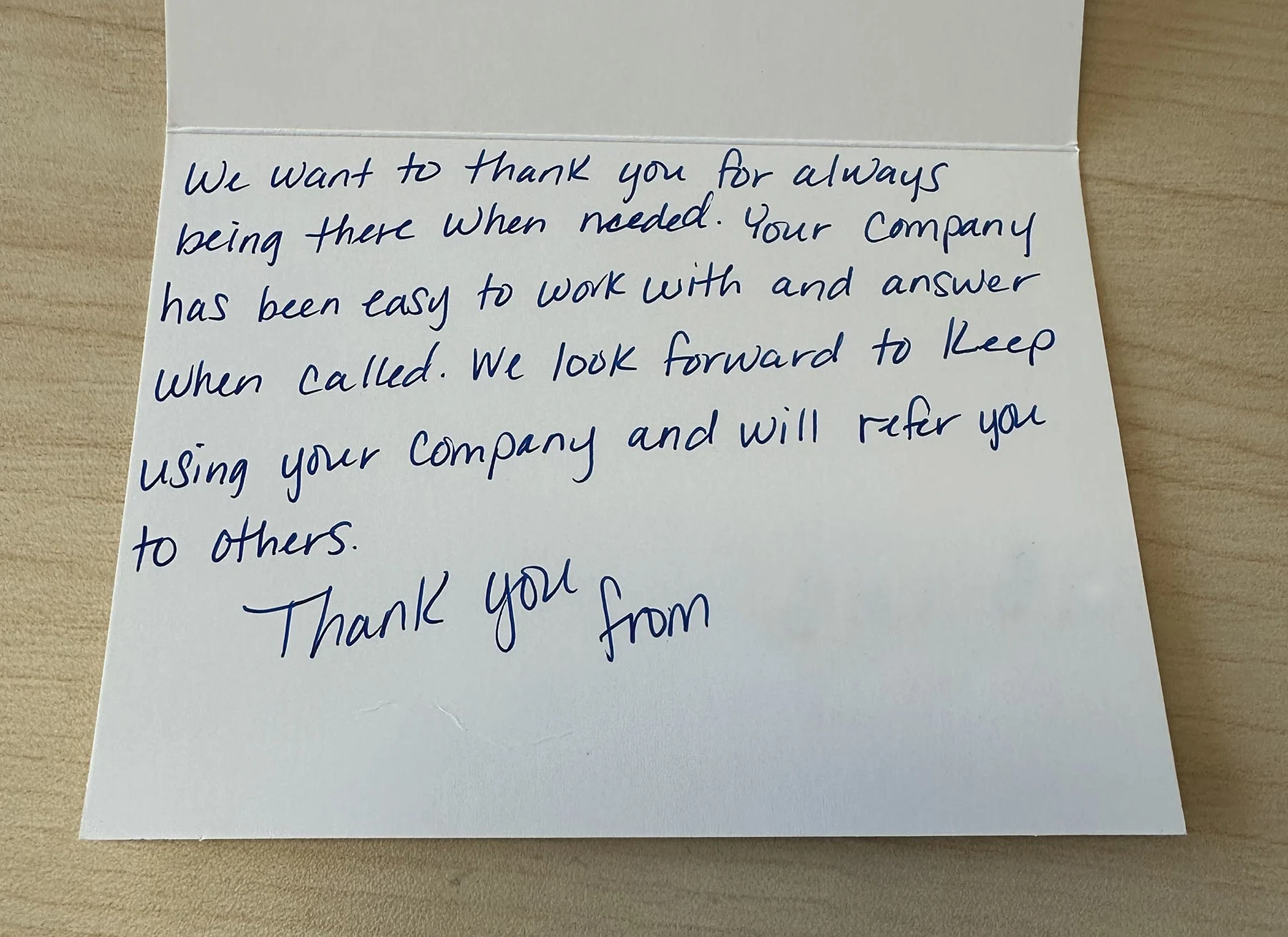 sanican customer thank you card American Sanican